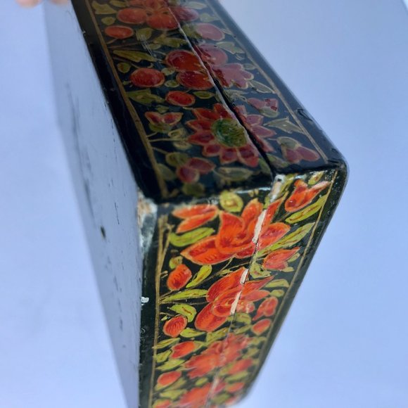 Vintage Russian Lacquer Wood Trinket Box Birds Flowers - Picture 3 of 8